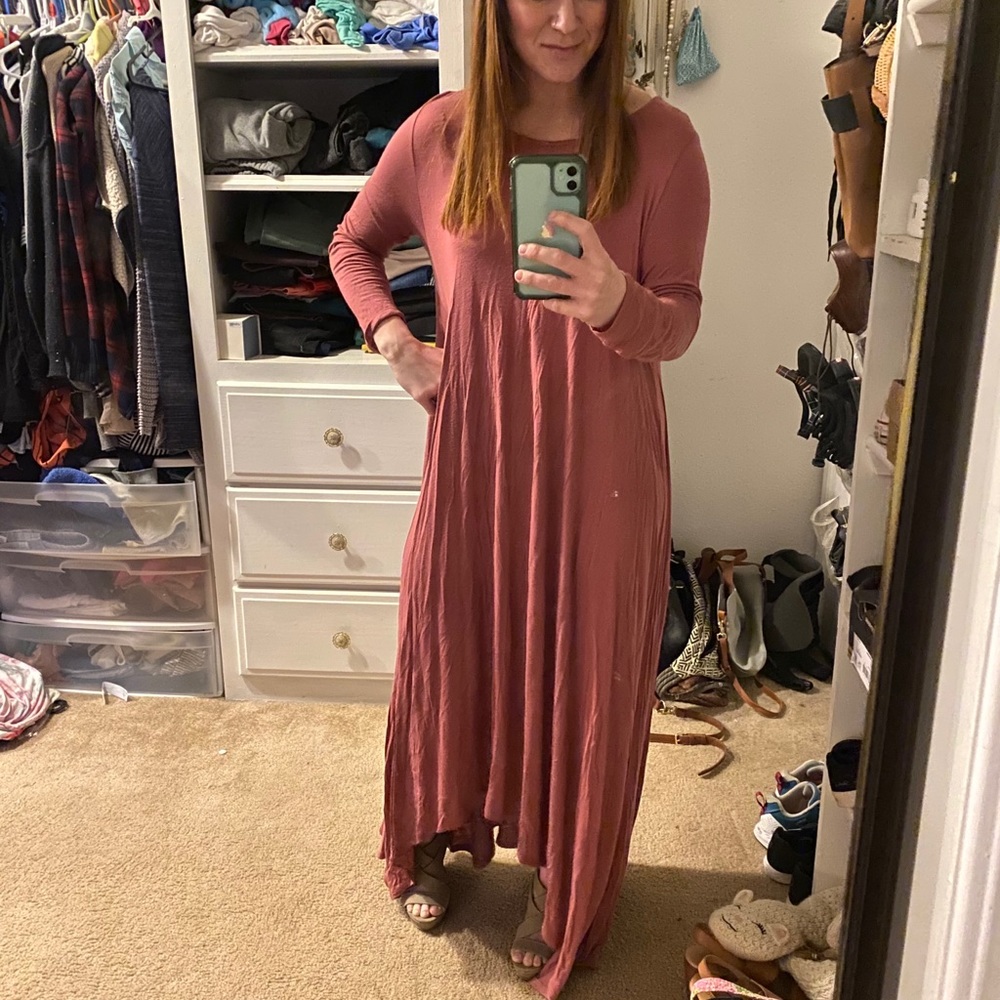 Flowing Jersey Maxi Dress-Size Small-Dusty Rose